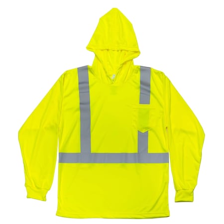 2W International Hi-Vis Hooded Long Sleeve T-Shirt, Polyester, Lime, L HTLB125C-2